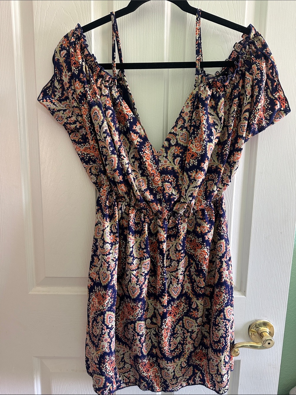 Shasa Navy and Coral One-Shoulder Paisley Mini Dress